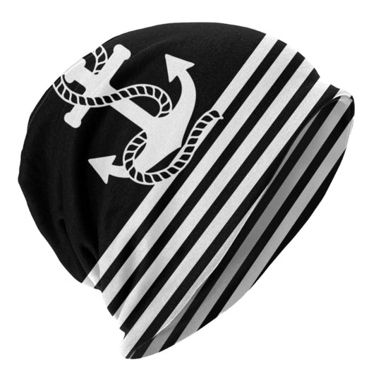 Black White Nautical Anchor Stripes Warm Beanies Hats For Men And Women